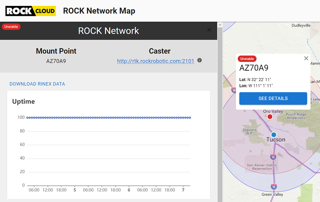 Main Network Rocks Mount Point Status on Network Map - Rock Base - ROCK robotic
